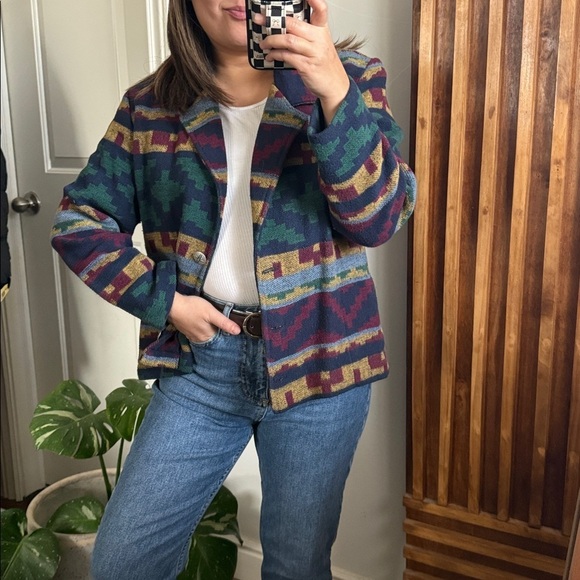 Vintage Jackets & Blazers - Vintage Willow Ridge  Southwestern Wool Blend Metal Button Front Jacket. 12P